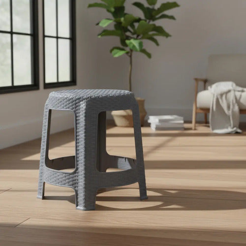 Banco Banqueta Taburete Simil Rattan Plástico Silla Calidad Gris