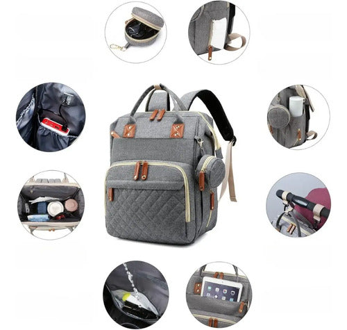 Mochila Maternal Convertible Con Cambiador Impermeable Bebe Color Gris Liso