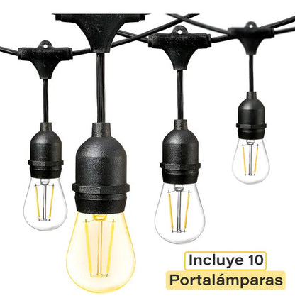Guirnalda Guia Luces Jardin Lamparitas Led E27 Reforzadas Blanco Cálido