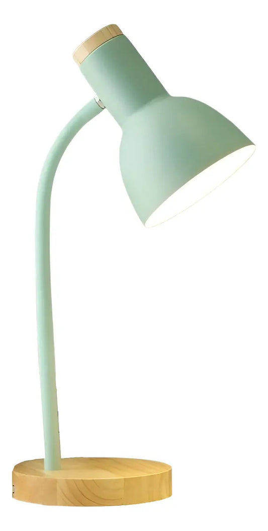 Lampara de escritorio portatil nordica con madera vintage verde claro