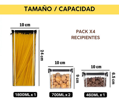 Set 4 Tarros Recipientes Hermeticos Para Cocina Negro