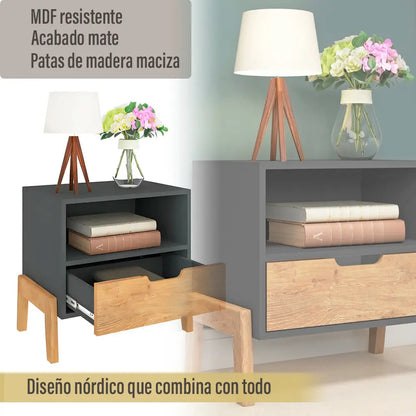 Mesa de luz nordica living dormitorio combinada 1 cajón x2