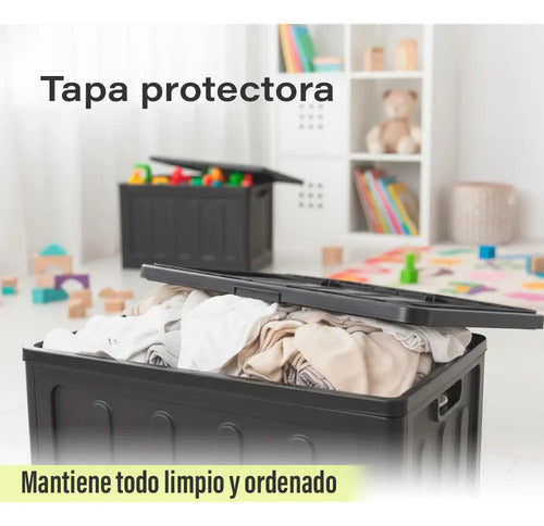 Canasto Caja Multiuso Plegable 75 Litros Apilable Negro