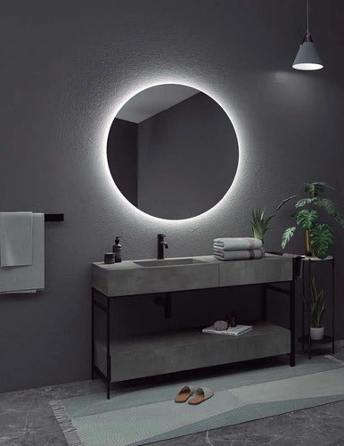 Espejo Redondo Con Luz Led Sin Marco 50cm Diametro Tactil Blanco