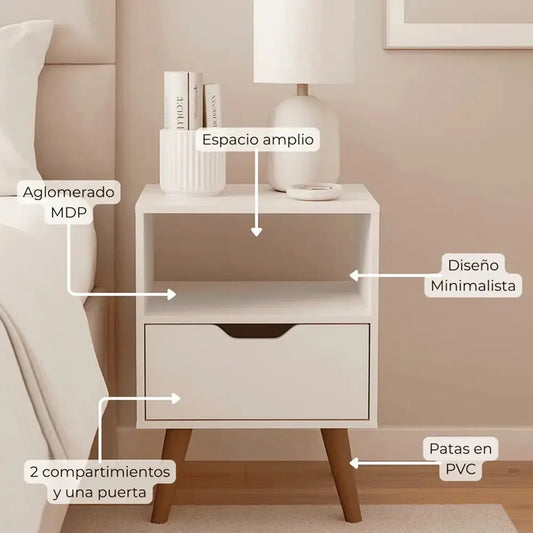 Mesa de luz dormitorio nórdica 1 cajón Grecia