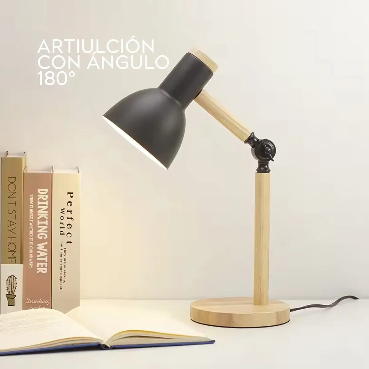 Lampara de escritorio portatil nordica madera y metal