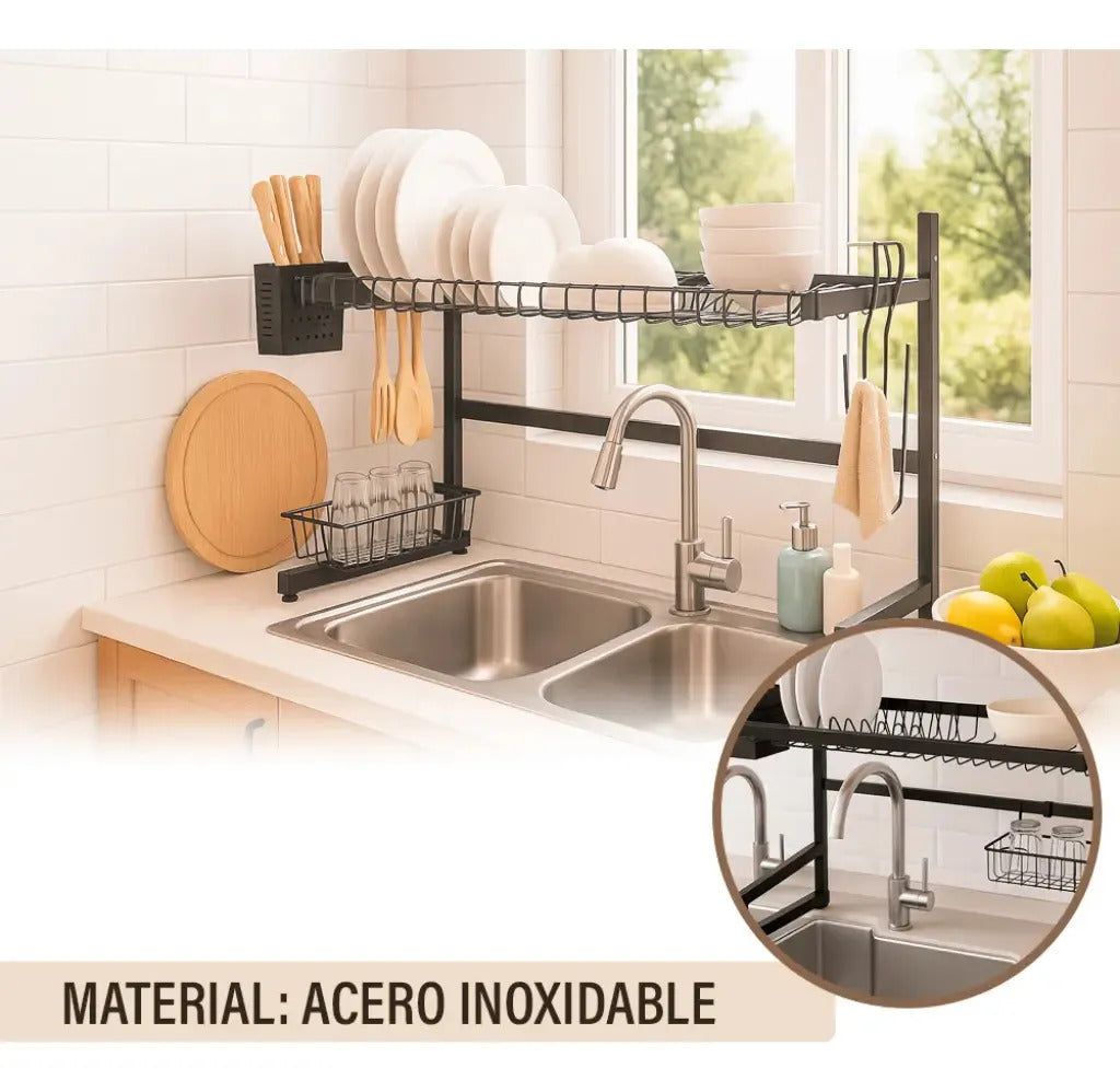 Escurridor de platos Mundo Shop Nola color negro de acero inoxidable