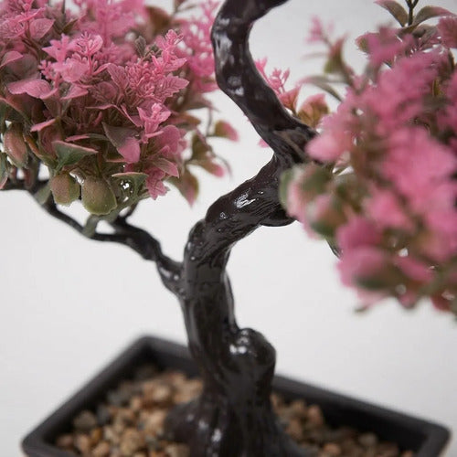 Planta Artificial Bonsái En Maceta Negra Decorativa 36cm Rosa