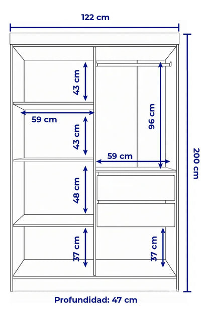 Ropero placard Verona 4 puertas MDF con dos cajones beige