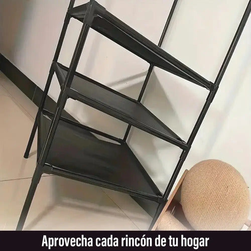 Perchero Esquinero Organizador Tres Estantes De Pie Negro