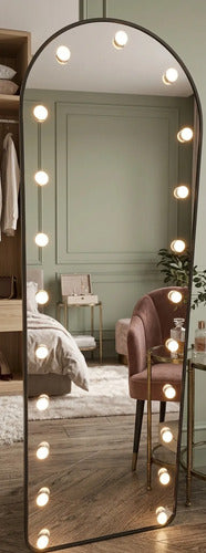 Espejo De Pie Ovalado Con Luces 160cm Living Dormitorio Negro