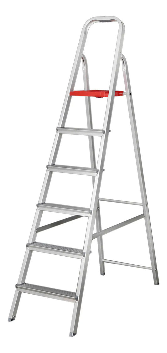 Escalera de aluminio tijera 6 escalones plegable plateado