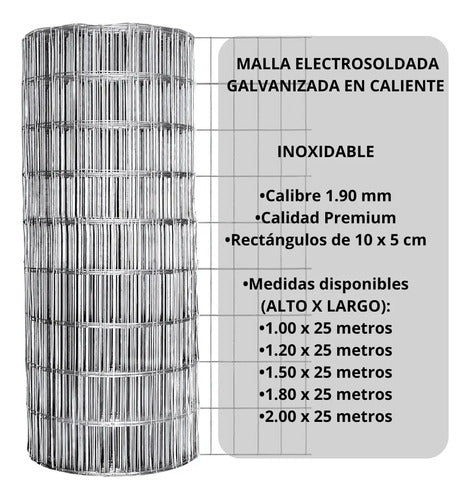Tejido Malla Electrosoldada Galvanizada Rollo 2.0m X 25 Mts