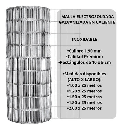 Tejido Malla Electrosoldada Galvanizada Rollo 2.0m X 25 Mts