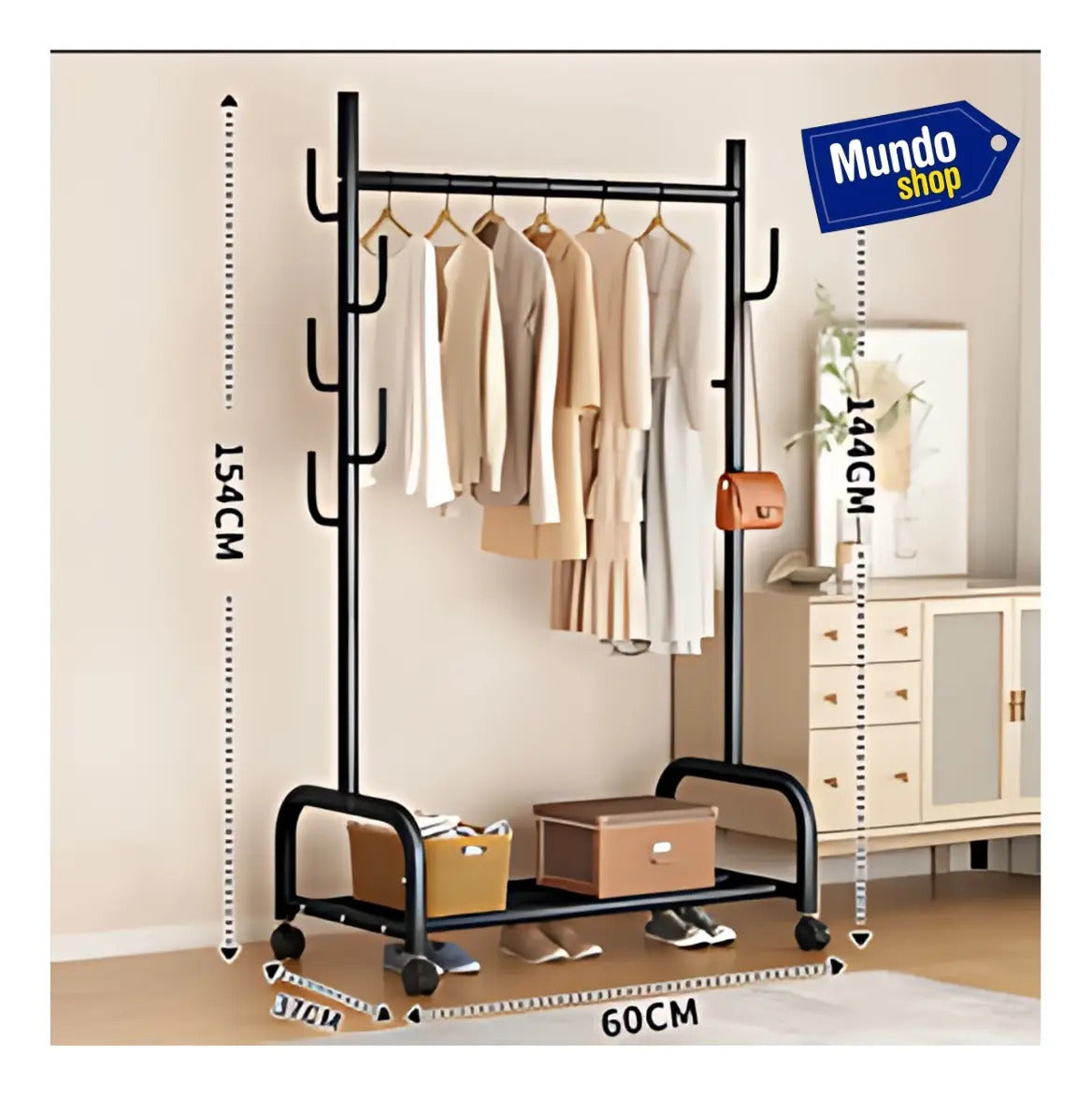 Perchero de pie Mundo Shop 7 ganchos metal moderno negro