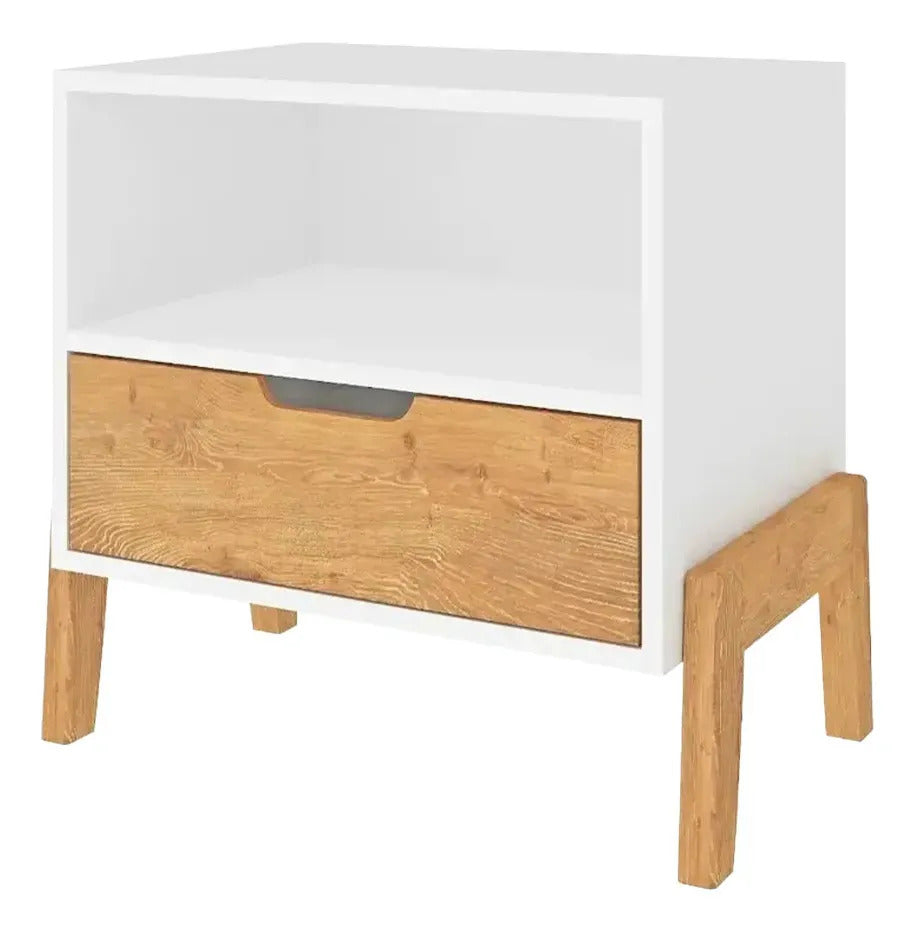 Mesa de luz nordica living dormitorio combinada 1 cajón x2