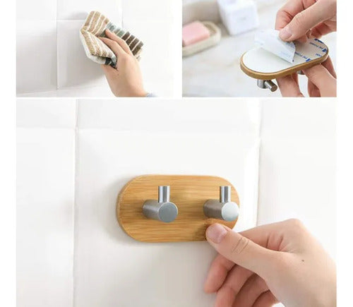 Kit Percheros Bambú 7 Ganchos Con Metal Living Dormitorio Marrón