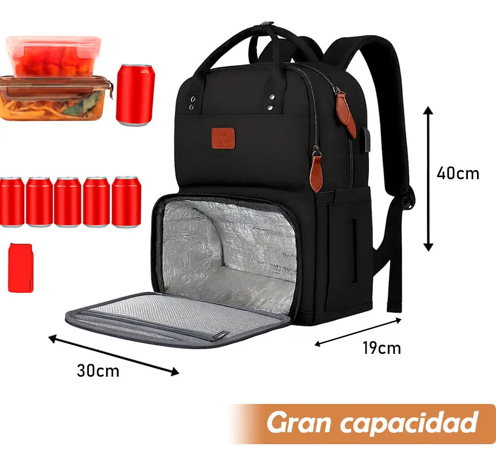 Mochila lonchera termica impermeable laptop Matein 1162 negro