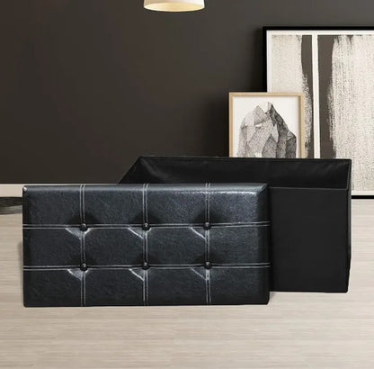 Banqueta Baúl Puff 76x38x38 Cm Organizador Multiuso Negro