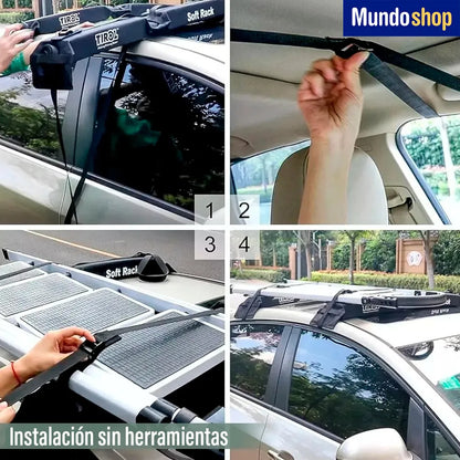 Soft rack auto barra baca goma kayak tablas autos equipaje negro