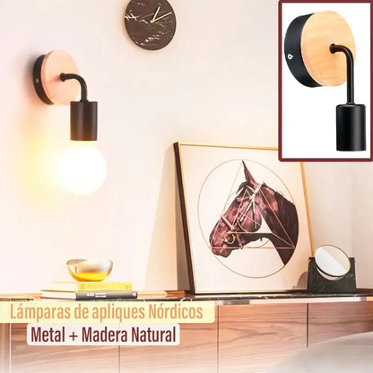 Pack x2 aplique pared nordico metal madera vintage