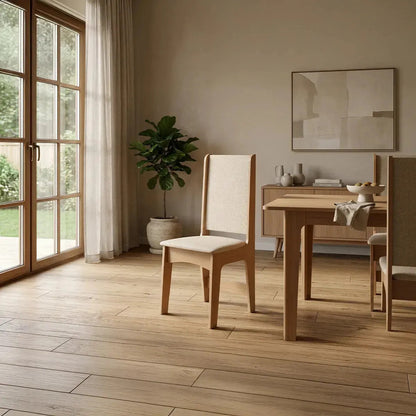 Juego de comedor Sara 6 sillas tapizadas mesa de living marrón claro