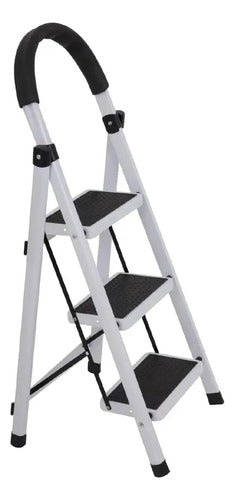 Escalera De Aluminio Tijera 3 Escalones Antideslizante Color Blanco Y Negro