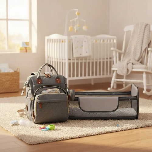 Mochila Maternal Convertible Con Cambiador Impermeable Bebe Color Gris Liso