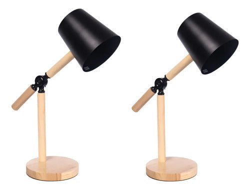 Pack X2 Lampara Portátil Articulada Madera Y Metal Pantalla Negro