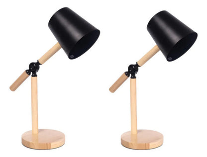 Pack X2 Lampara Portátil Articulada Madera Y Metal Pantalla Negro