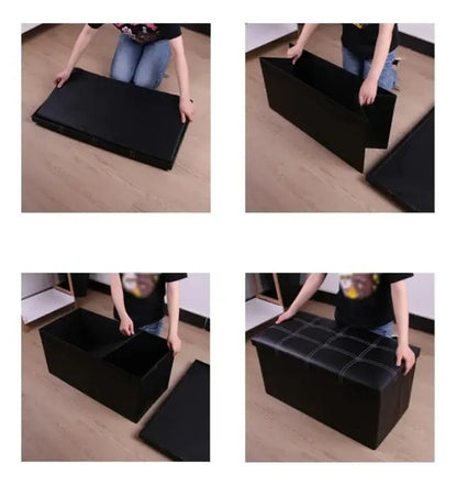 Banqueta Baúl Puff 76x38x38 Cm Organizador Multiuso Negro