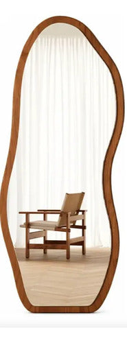 Espejo Irregular Con Ondas Mdf Diseño Minimalista 160cm Marrón Claro