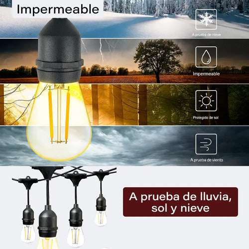 Guirnalda Guia Luces Jardin Lamparitas Led E27 Reforzadas Blanco Cálido