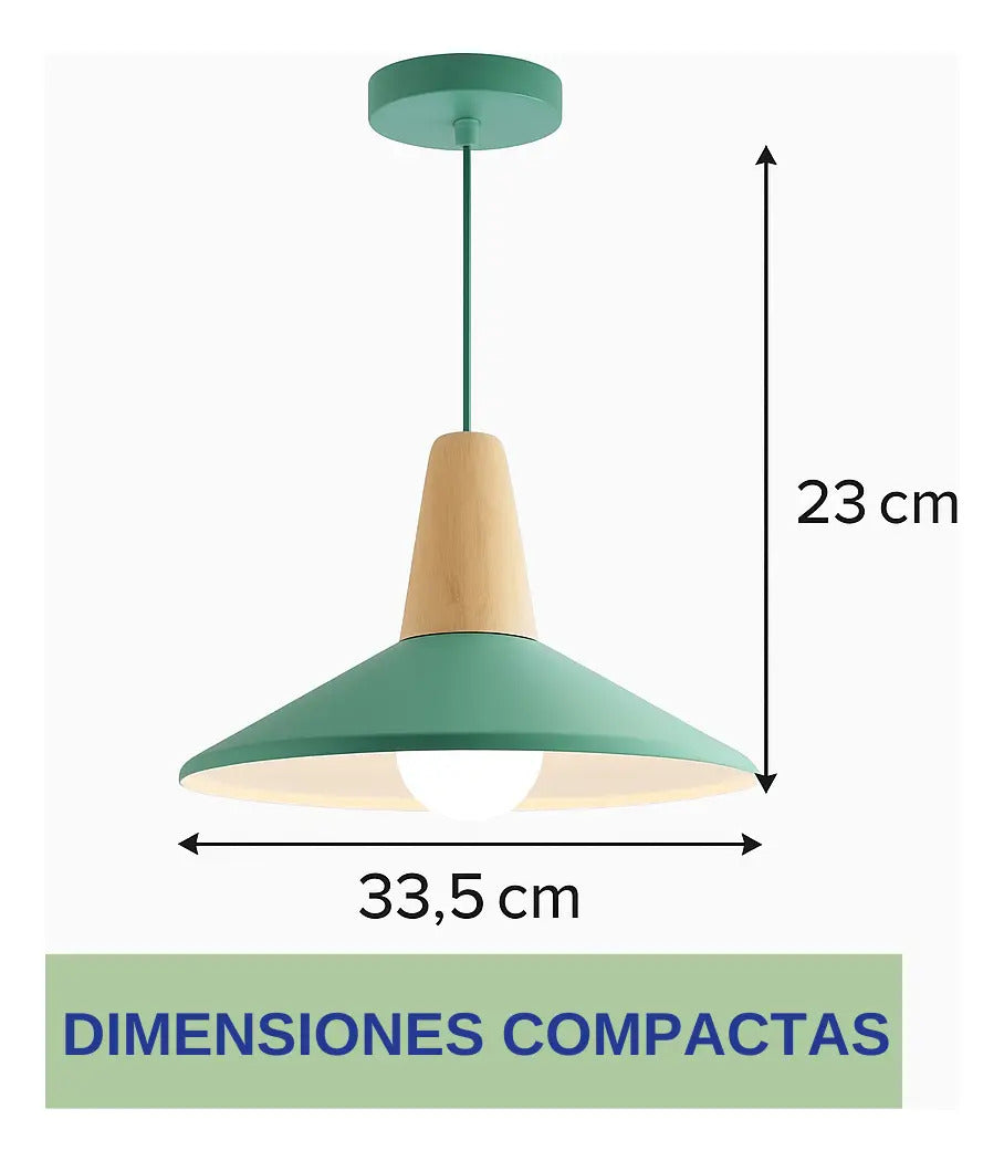 Lampara colgante metal nordica plato deco simil madera LED