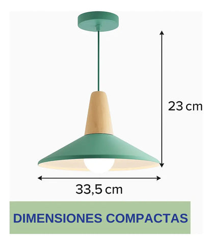 Lampara colgante metal nordica plato deco simil madera LED