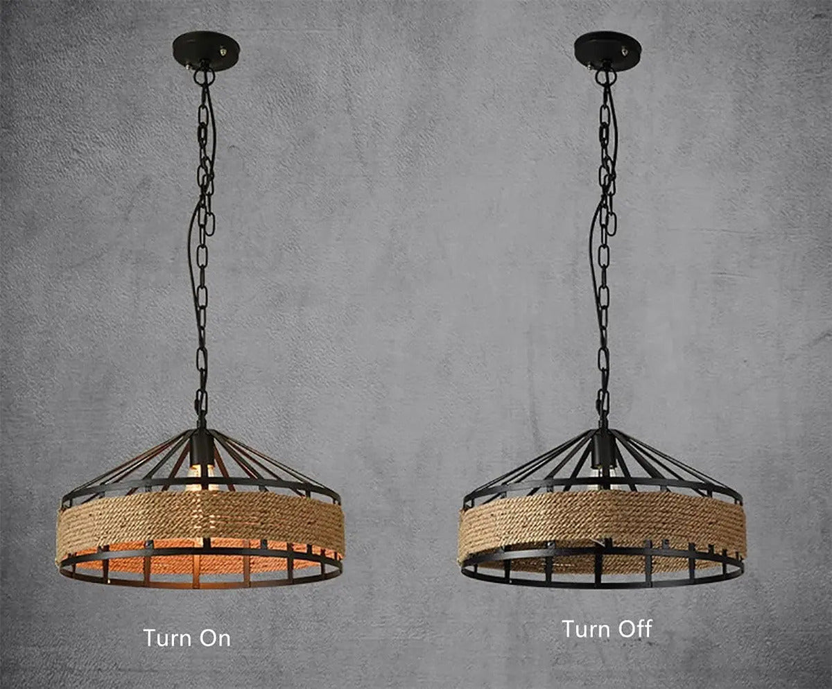 Lampara de techo colgante cuerda iluminación tipo jaula marrón claro