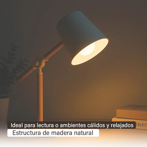 Pack X2 Lampara Portátil Articulada Madera Y Metal Pantalla Blanco