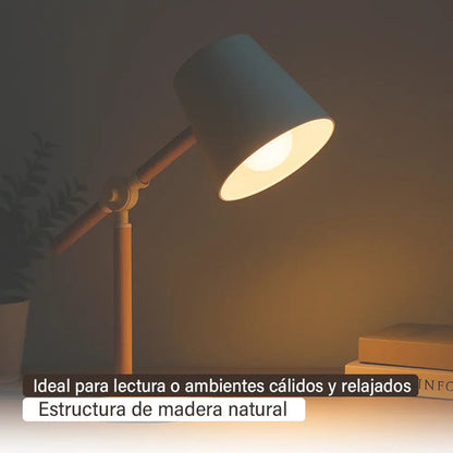 Pack X2 Lampara Portátil Articulada Madera Y Metal Pantalla Blanco