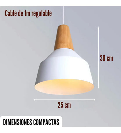 Lampara Colgante De Techo Metal Y Madera Diseño Nordico
