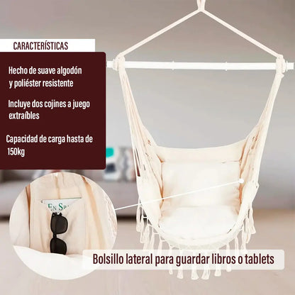 Silla hamaca paraguaya con amohadones fleco calidad premium