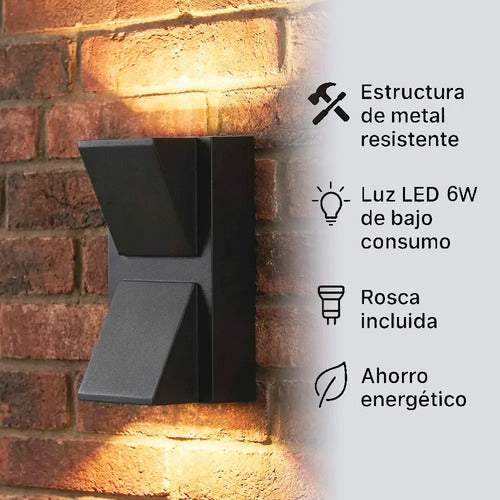 Aplique Exterior Jardin Con Led Integrado 6w Luz Metal Negro