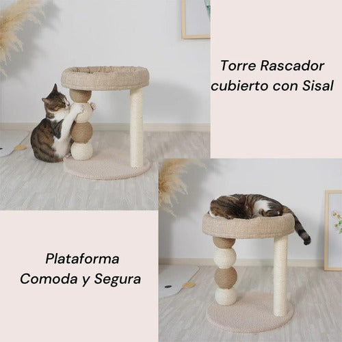 Rascador Para Gato Torre Con Felpa Forrado En Sisal Juego Beige