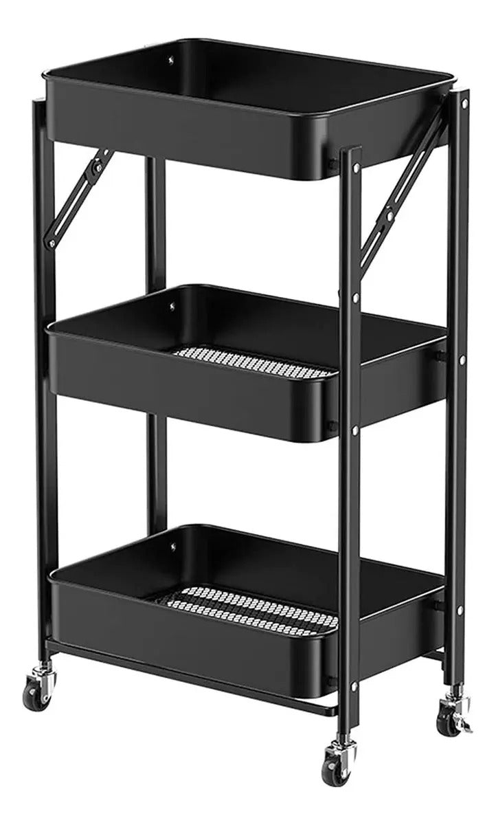 Carrito metal auxiliar con ruedas plegable 3 niveles