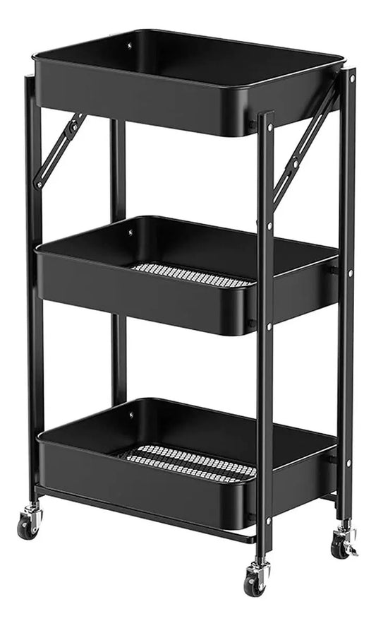 Carrito metal auxiliar con ruedas plegable 3 niveles