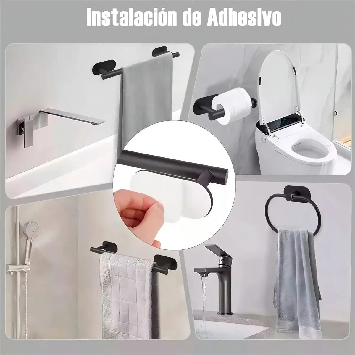 Set de baño 4 piezas acero inoxidable montaje en pared