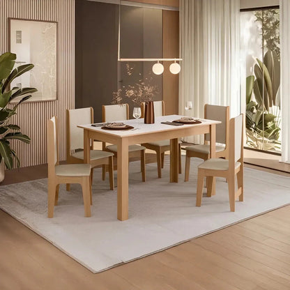 Juego de comedor Sara 6 sillas tapizadas mesa de living marrón claro
