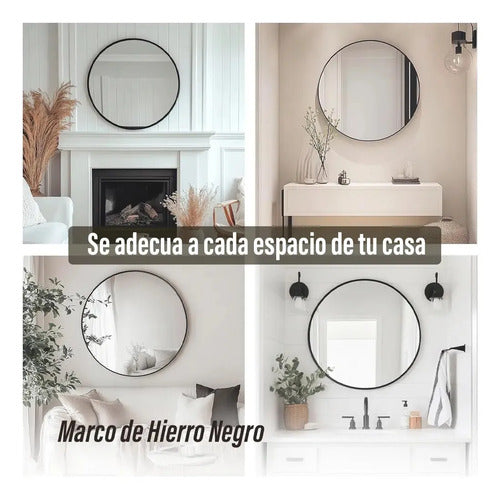 Espejo Redondo Circular 40 Cm Marco Hierro Negro