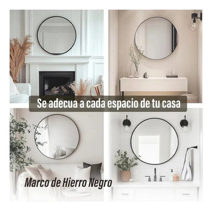 Espejo Redondo Circular 40 Cm Marco Hierro Negro