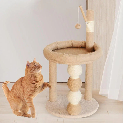 Rascador Para Gato Torre Con Felpa Forrado En Sisal Juego Beige