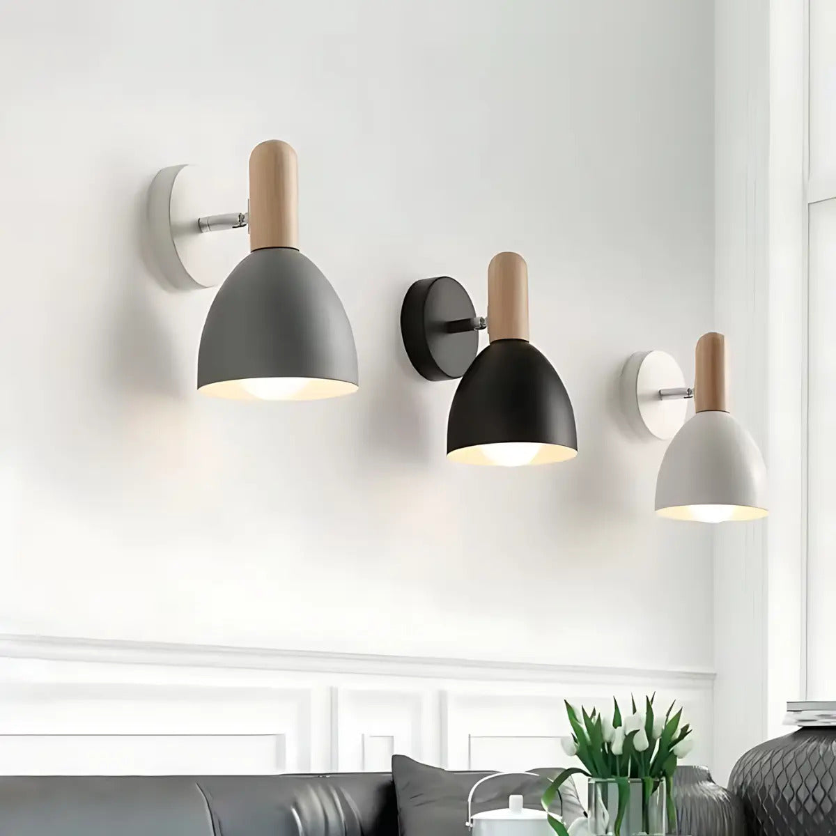 Pack x2 aplique lampara nordica negra de metal para pared domo
